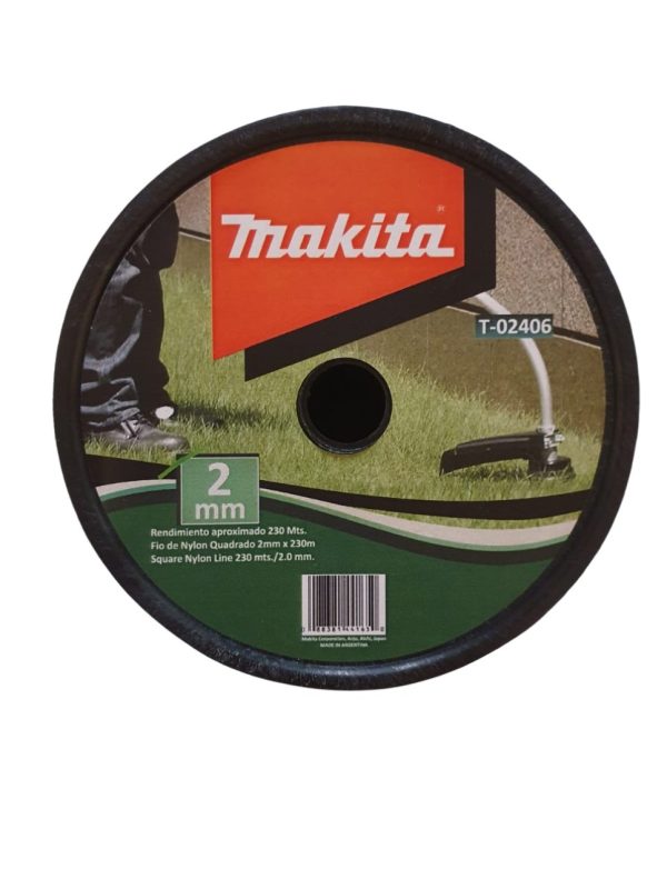 Bobina rollo de Tanza Nylon Cuadrada de 2.0mm Makita T-02406 de aprox. 230metros