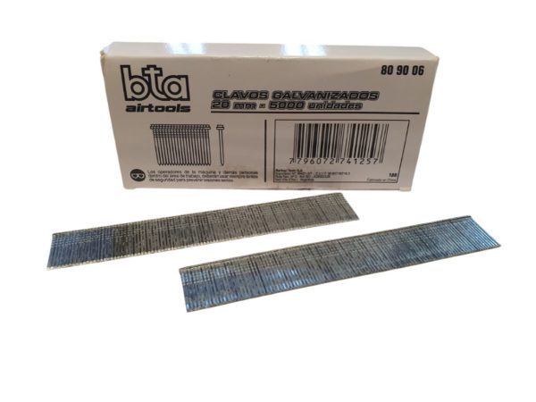 Clavos Calibre Ga18 (1.25 x 1.00mm) Largo 20mm para Clavadora Neumática (Caja x 5000 unidades)
