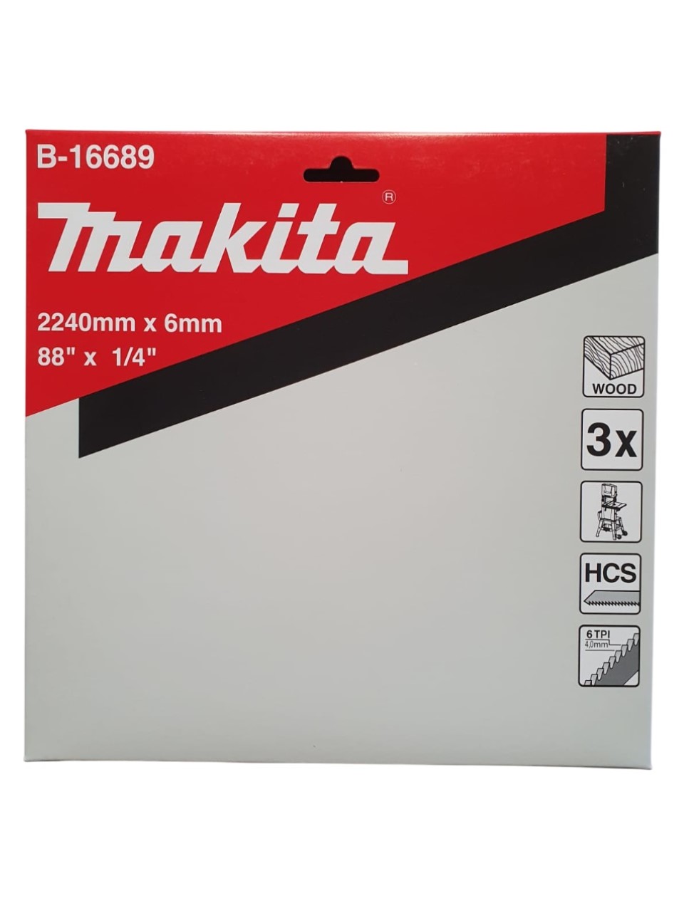 Lamina Cinta Hoja de Sierra de banda para madera corte curvo Makita B-16689 2240mm x 6mm x 6d” para Sierra de Cinta Sin Fin - Imagen 2